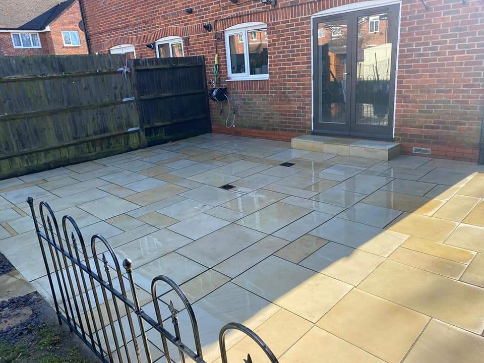 rear patio modern slabs pressure washed