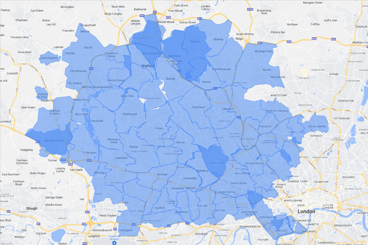 Areas covered in London map Prestige Bin Cleaning