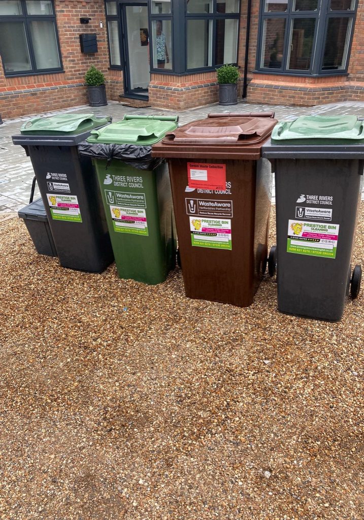 Row of bins after Watford Bin Cleaning from Prestige Bin Cleaning