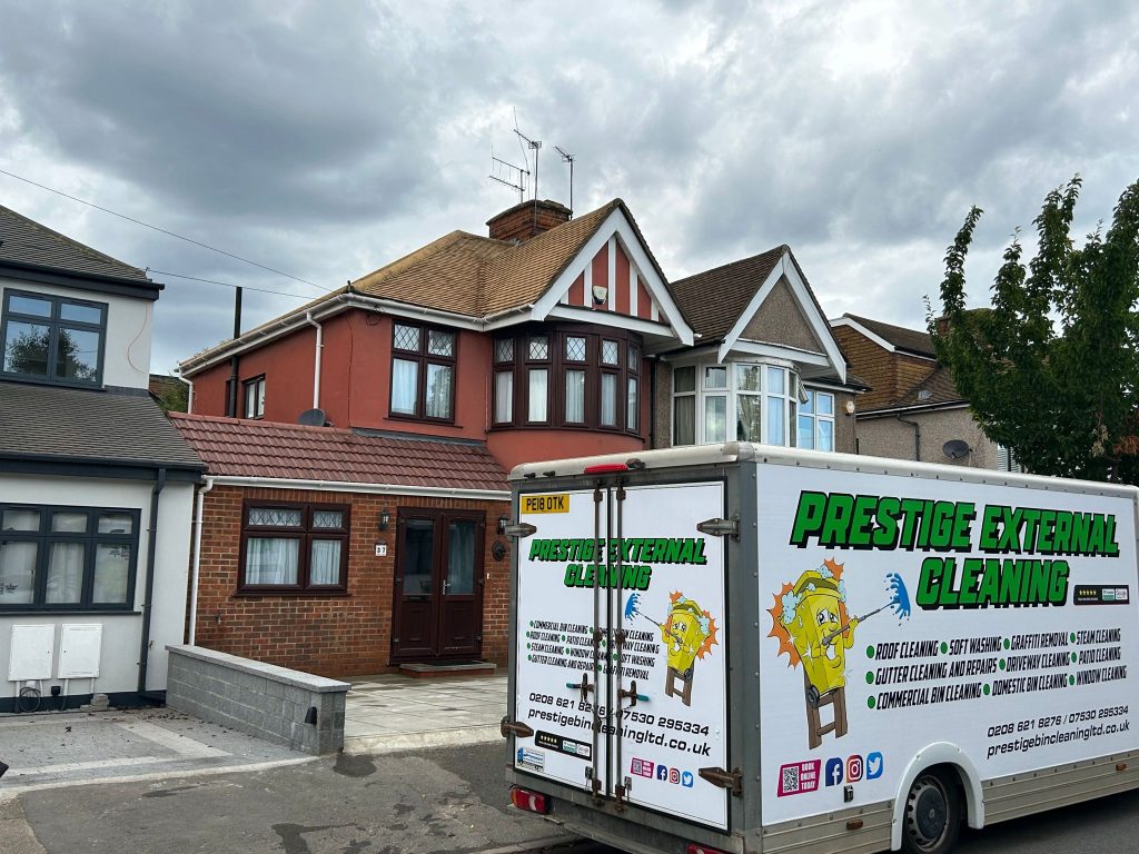 prestige roof cleaning services van outside home
