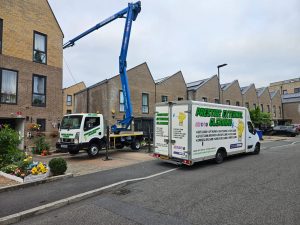 Commercial Roof Cleaning with Cherry Picker