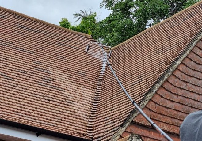 Biocide treatment roof cleaning in Esher