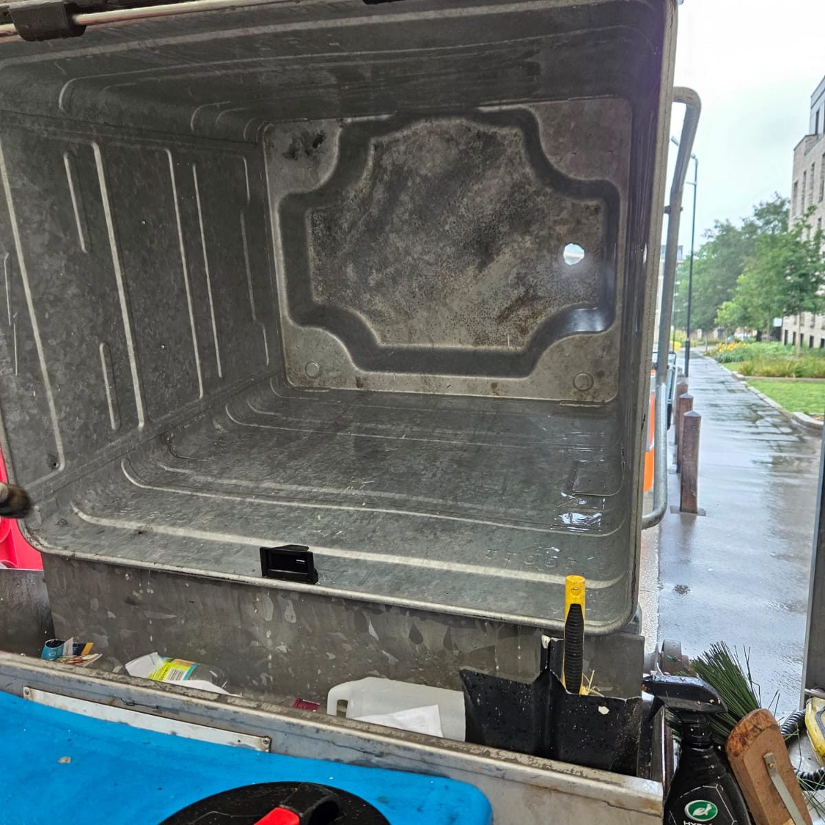 Commercial bin cleaning - inside van POV