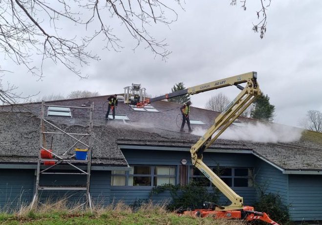 Commercial steam Roof Cleaning in Esher