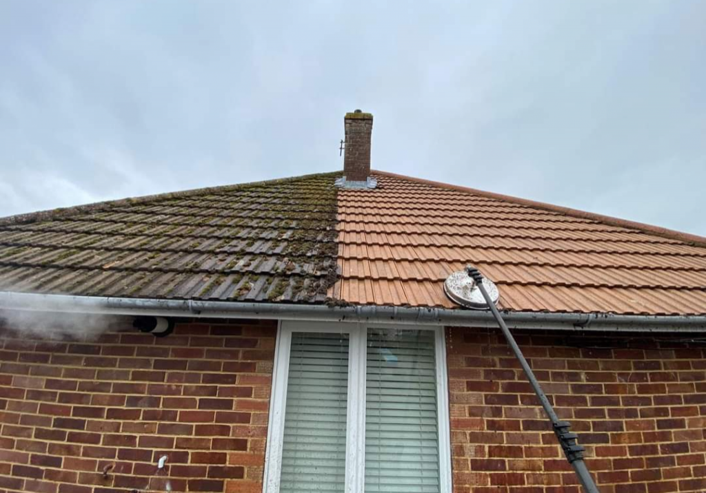 washing process for roof cleaning in Pinner